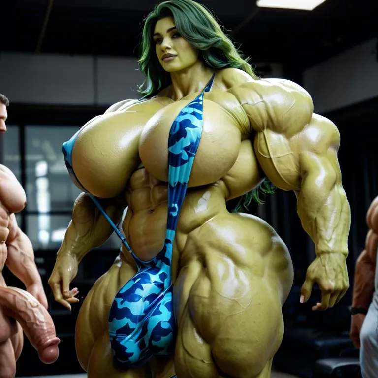 She hulk, hyper massive muscles female, hyper massive muscles buffet, hyper gigantic massive muscles mass, hyper giant muscles, nude pectorales, hyper massive muscle tank, penis print in sling bikini, futa bigger long cock bulge, beach