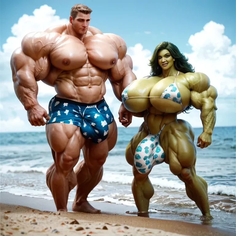 She hulk, hyper massive muscles female, hyper massive muscles buffet, hyper gigantic massive muscles mass, hyper giant muscles, hyper muscle tank, nude pectorales, penis print in boxer, futa bigger long cock bulge, beach