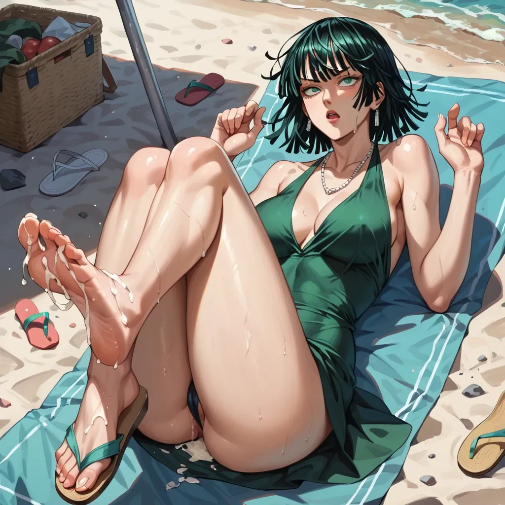 Flip flops, cum on feet, fubuki One punch man, summer dress