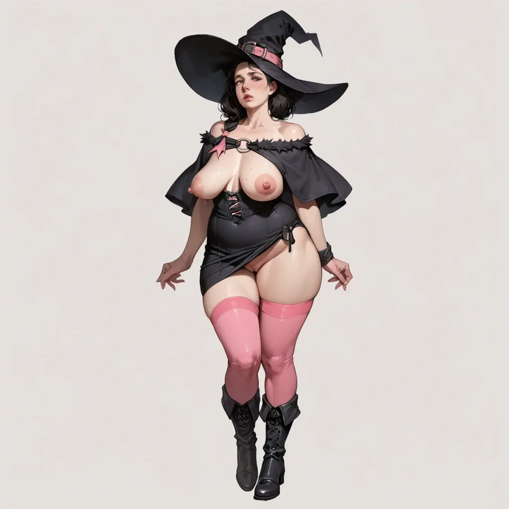 1girl,solo, , , , molest,plump thighs,nipple exposed,big hips,shoulder, bewitching,knee boots,saggy breasts,high waisted,off shoulders, gray t-shirt,pink stockings,capelet,black bra,heels, police uniform,lace,earrings,one-piece,white boots, unzipped pants,black pantyhose,highleg panties,bra,heels, school bathroom, tavern setting, cute anime face, dark skinned, tifa, dynamic view