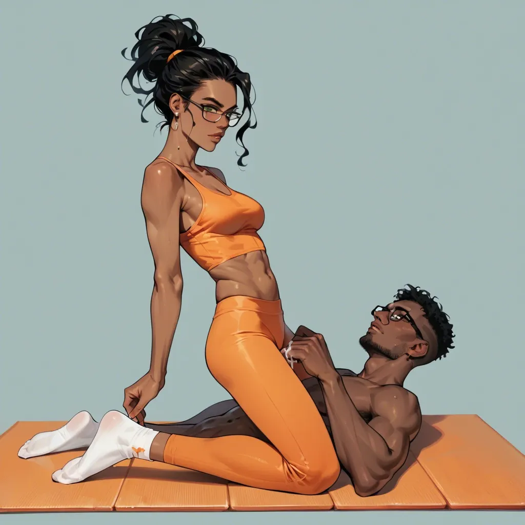 Green eyes, glasses, young woman, white ankle socks ,dominant, femdom face, orange yoga pants , cum on socks, long legs , skinny, perişan woman, dark skin persian