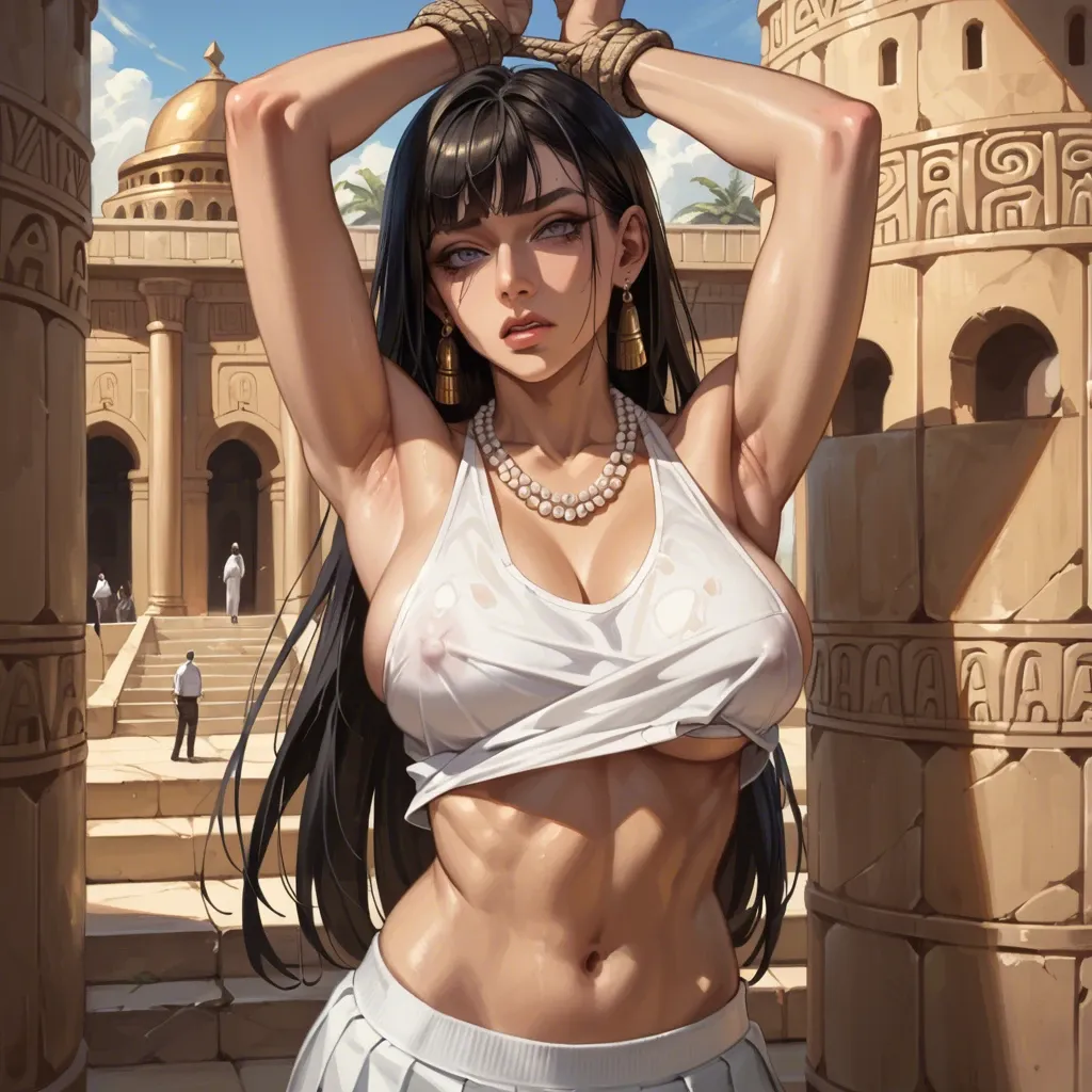 1girl,solo, , , , molest,spread armpits,round tits,cozy background,kneepits, nip slip,hands bound,large breast,back arched,standing male, school uniform,egyptian palace,pearl necklace,sports bra,high heels, showering, dungeon, detailed eyes, dark roots, samus, wonder woman, miku hatsune