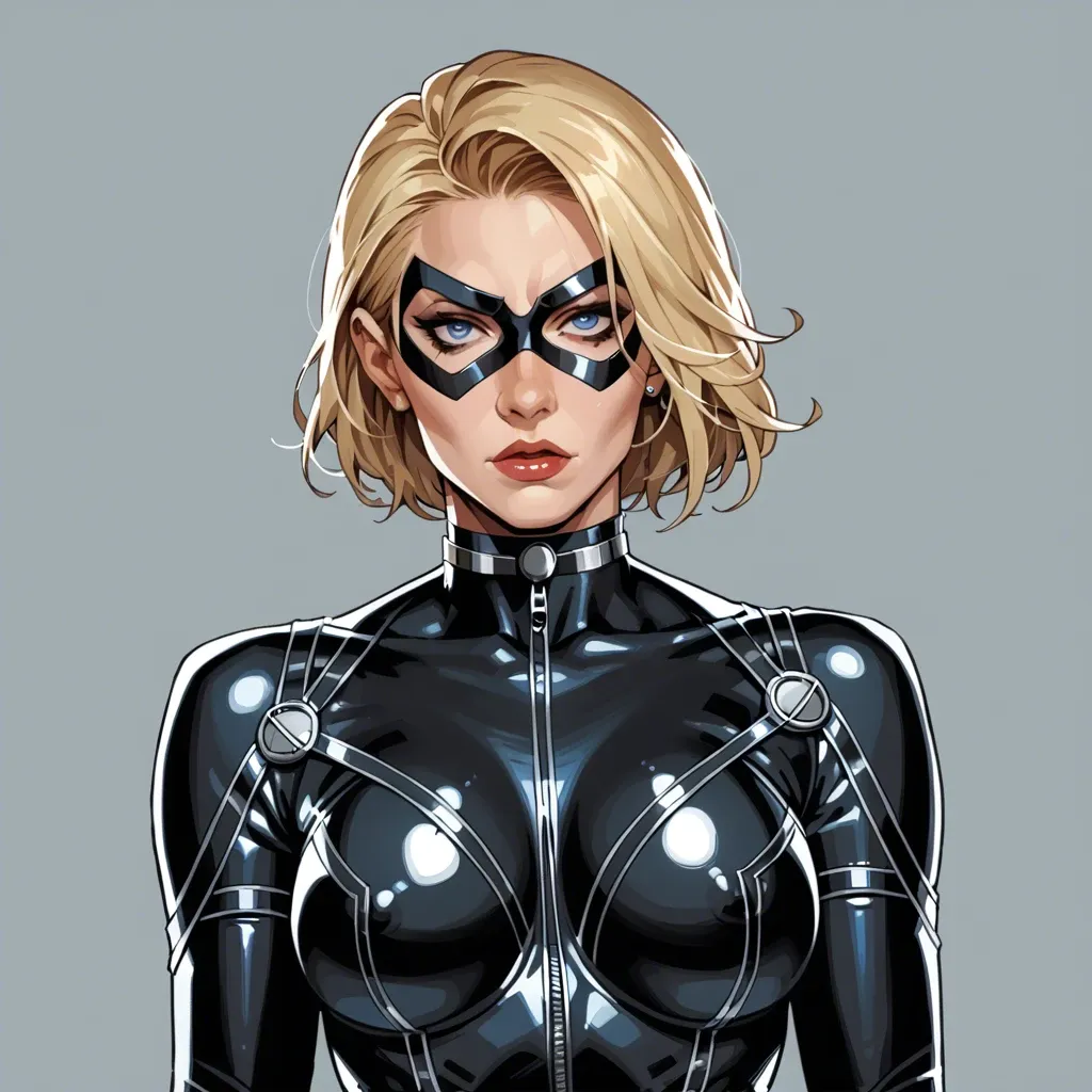 Mockingbird (Marvel), mockingbird, blonde hair, blue eyes, domino mask, mask, choker, bodysuit