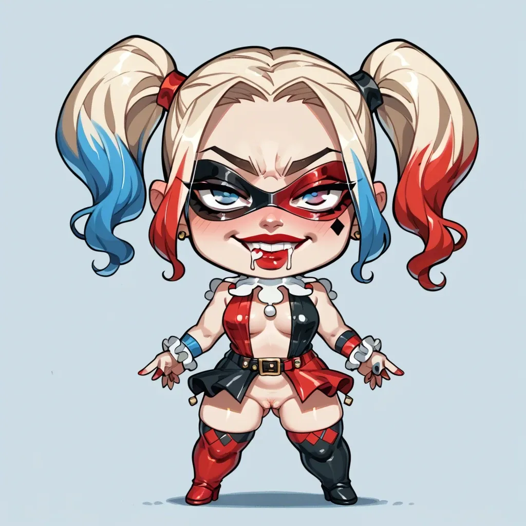 Naughty Harley quinn, chibi, in Arkaham Assyllum