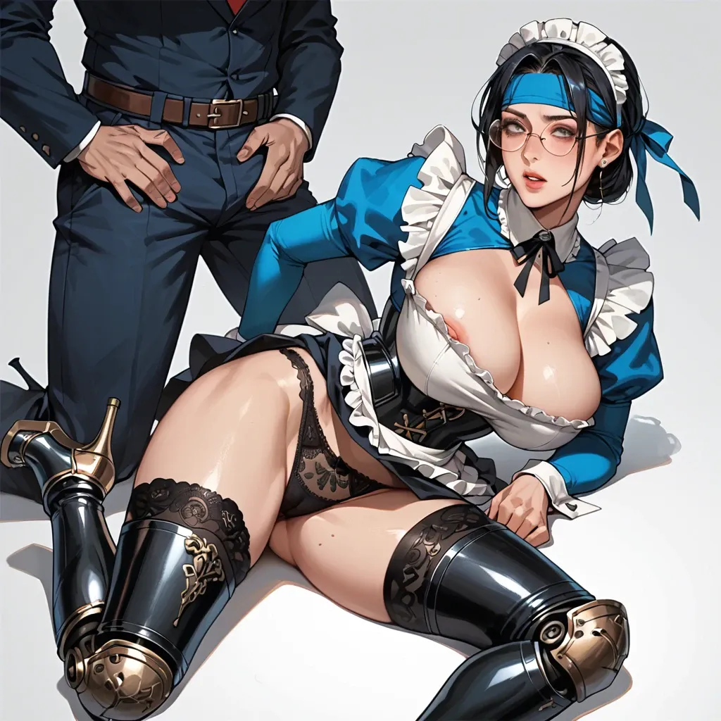 1girl,1boy, , , , fisheye,platform heels,huge breasts,laying on belly,joints, gown,lace panties,headband,print panties,armored boots, maid dress,thighhighs,round glasses,black corset,boots, blue jacket,knee socks,bridal veil,maroon bodysuit,high heels, showering, parking, cyberpunk, cyborg girl, equine dildo, cartoon, dark alleyway, princess peach, elsa