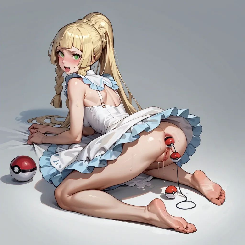 lillie, pokemon, white dress, pokeball anal bead, full body