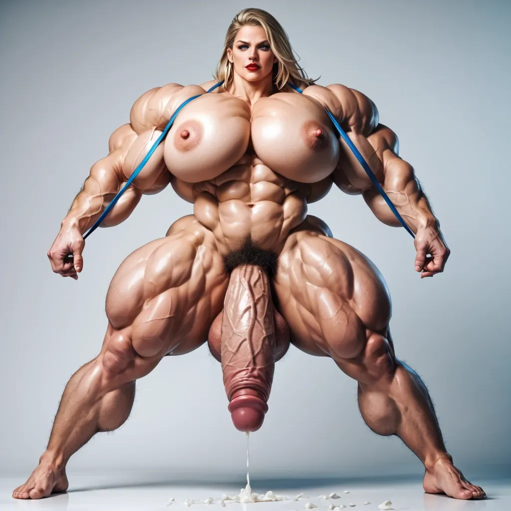 Supergirl, Hyper bodybuilding female,hyper muscular trapèze, hyper muscular épaule, hyper musclar biceps,nude boobs,nude hairy pussy, hyper muscular legs, futa big cock, lingerie latex