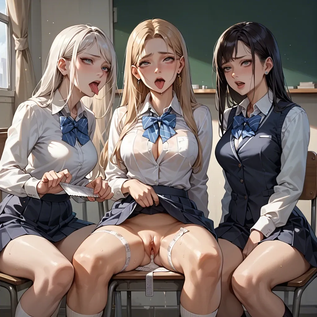 loly, school, beautiful, 3 girls, ahegao, pussy, sitting, ruler in pussy