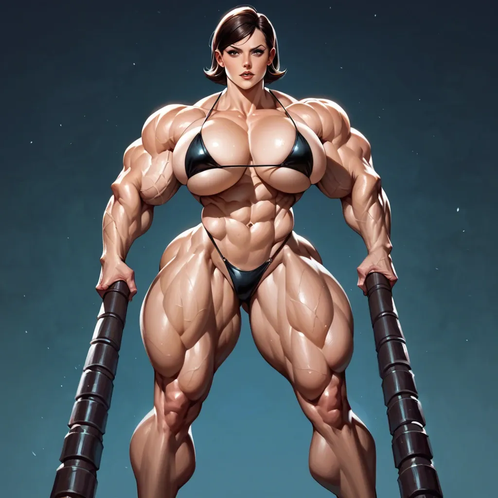 Helen et violet parr , Hyper bodybuilding female,hyper muscular trapèze, hyper muscular épaule, hyper musclar biceps,nude boobs, hyper muscular legs, club de strip-tease, futa huge cock bikini