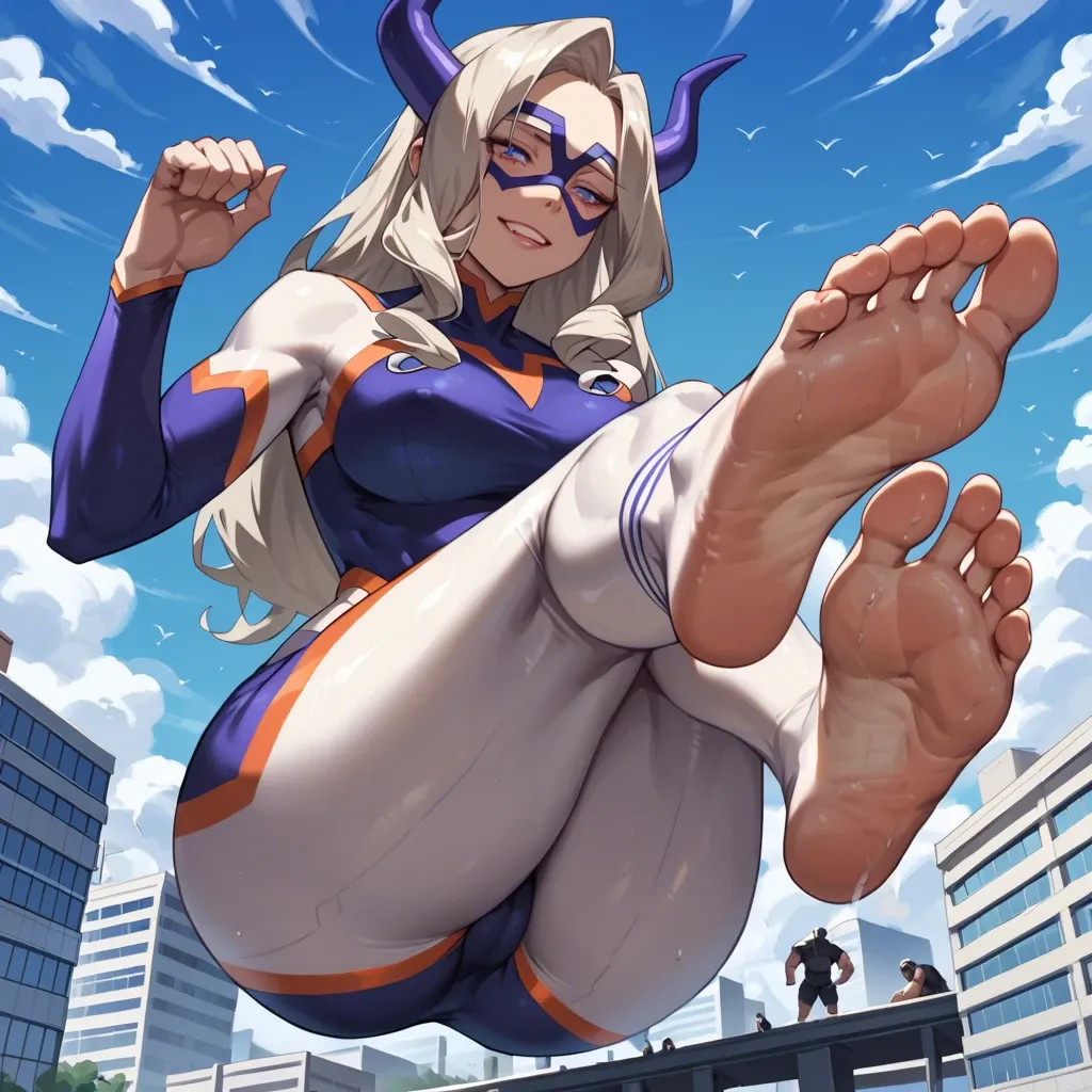 soles, toes, giantess,foot, gts, in_sock, Expressiveh,mount lady (boku no hero)wearing a black gym top and gym leggings