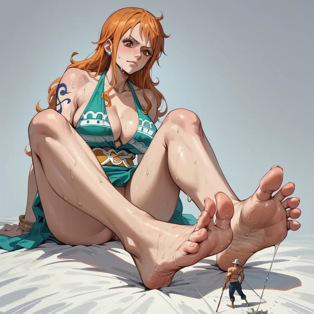 soles, toes, giantess,foot, gts, Expressiveh,Nami (one piece), under_foot,sweat feet