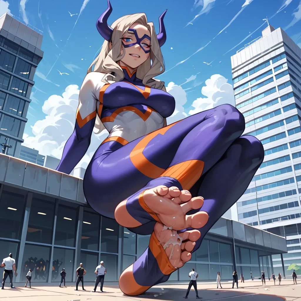 soles, toes, giantess,foot, gts, in_sock, Expressiveh,mount lady (boku no hero)wearing a black gym top and gym leggings