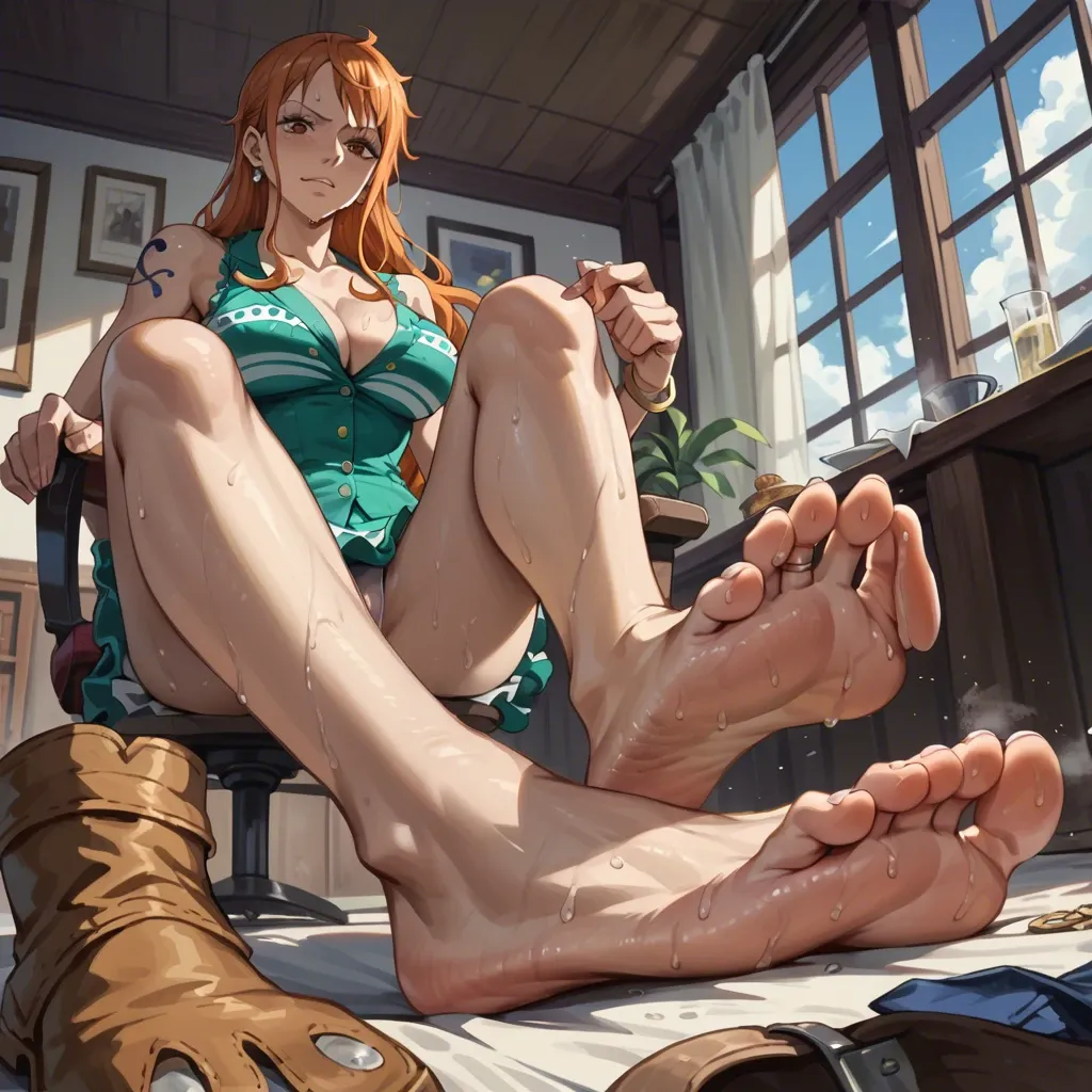 soles, toes, giantess,foot, gts, Expressiveh,Nami (one piece), under_foot,sweat feet