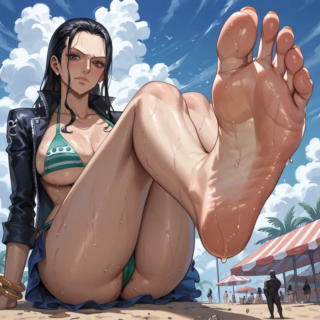 soles, toes, giantess,foot, gts, Expressiveh,Nami (one piece) and Nico Robin, under_foot,sweat feet,bikini