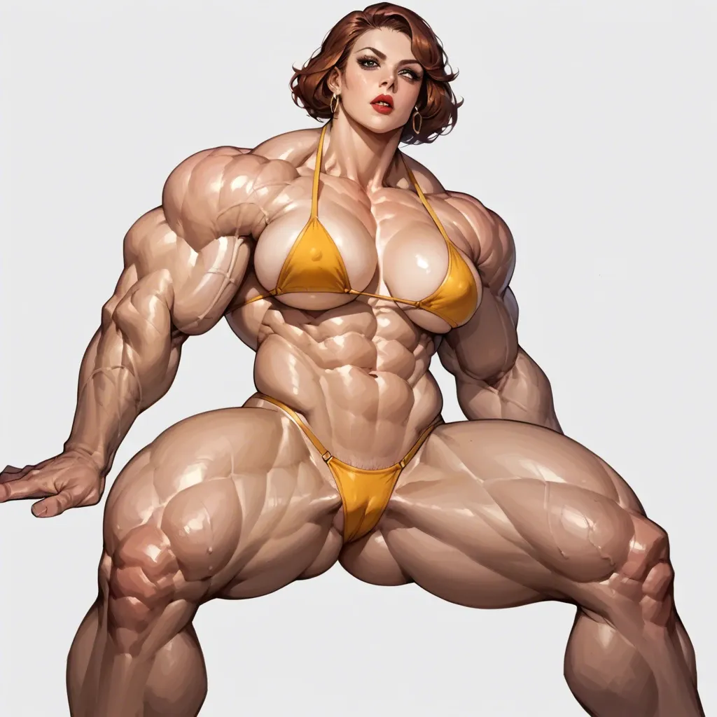 April O'Neal , Massive bodybuilding female, massive muscular trapèze, massive muscular épaule, massive musclar biceps, nude boobs, muscle abdos, hyper muscular legs, bikini