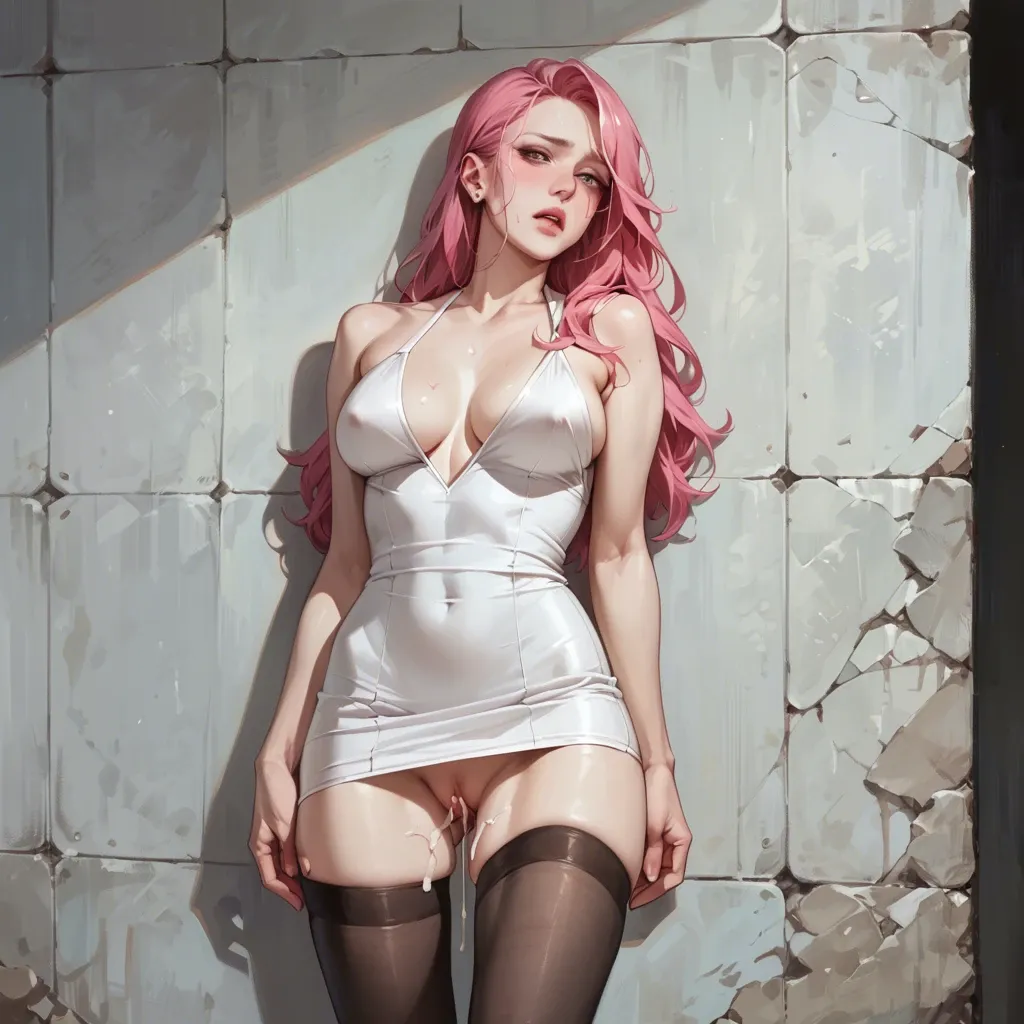 Sexy dress, leggings,on wall,big boobs,cum pussy,white skin ,pink hair, japanese