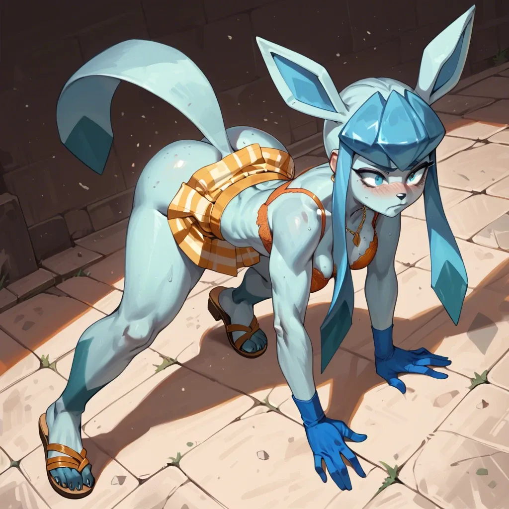 1girl,solo, , , , high nose,4 toes,hard nipple,ass grabbing,shoulders, light freckles,legged,light areolae,clenched waist,gold necklace, striped skirt,glaceon,blue gloves,bra,sandals, pants down,red stockings,wool hat,thong,shoes, classroom, ocean, spaceship, detailed hand, cold night, linked, ariel waifu