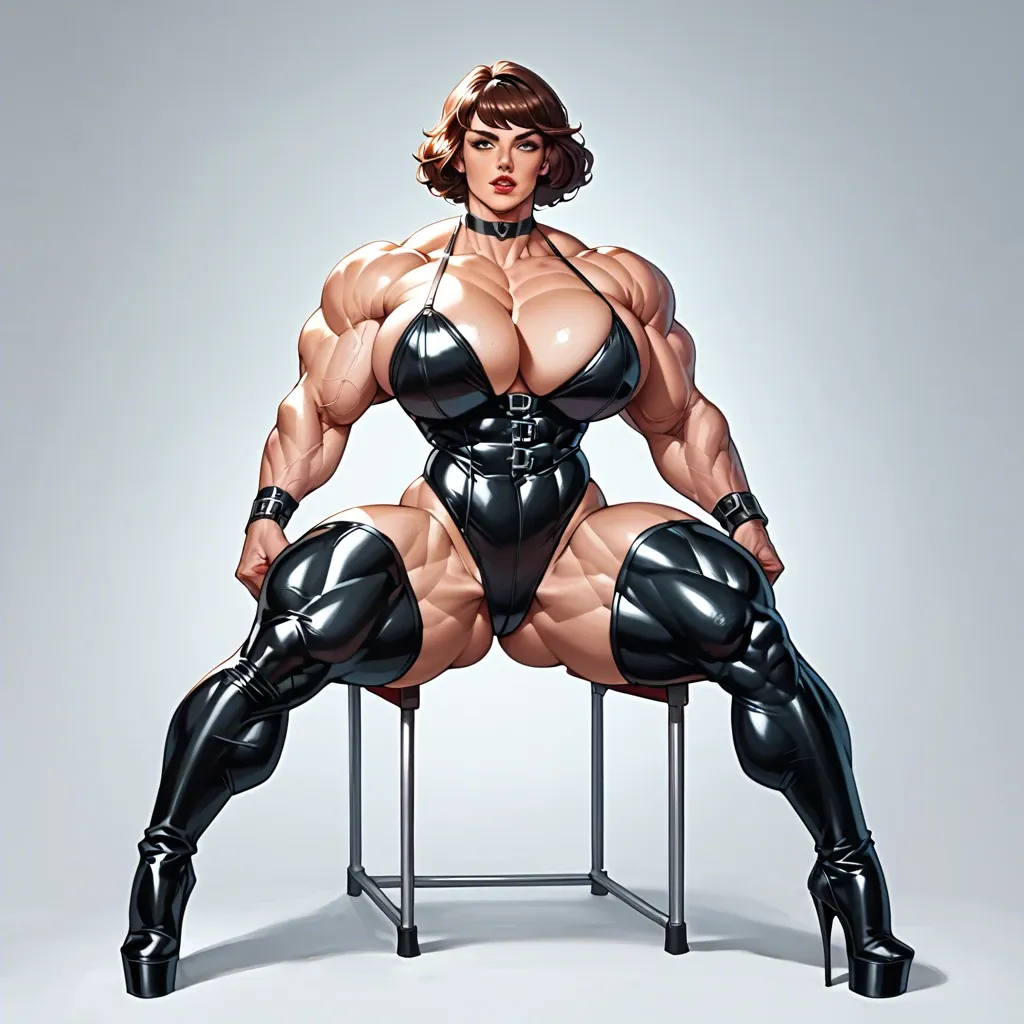 April O'Neal , Massive bodybuilding female, massive muscular trapèze, massive muscular épaule, massive musclar biceps, boobs, muscle abdos, hyper muscular legs, massive muscular mollet, female corset latex, bikini