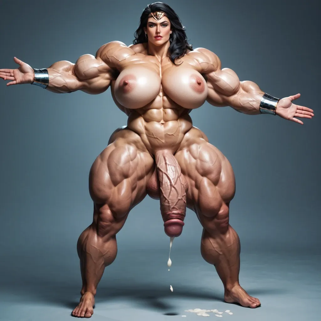 Man muscle huge cock fuck wonder woman futa, Massive bodybuilding female, massive muscular trapèze, massive muscular épaule, massive musclar biceps, nude , muscle abdos, hyper muscular legs