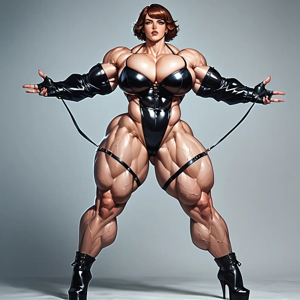 April O'Neal , Massive bodybuilding female, massive muscular trapèze, massive muscular épaule, massive musclar biceps, nude boobs, muscle abdos, hyper muscular legs, female corset latex, bikini