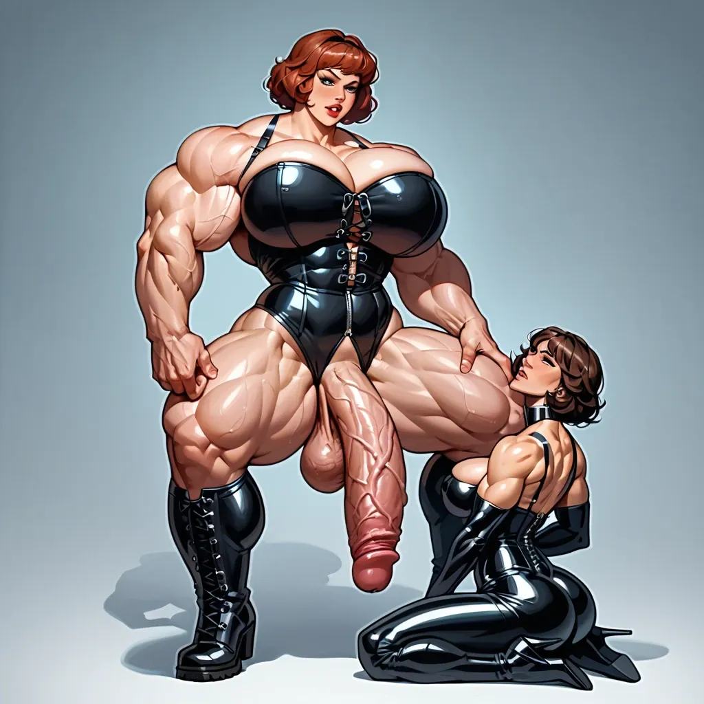 April O'Neal , Massive bodybuilding female, massive muscular trapèze, massive muscular épaule, massive musclar biceps, boobs, muscle abdos, hyper muscular legs, massive muscular mollet, female corset latex, futa huge cock