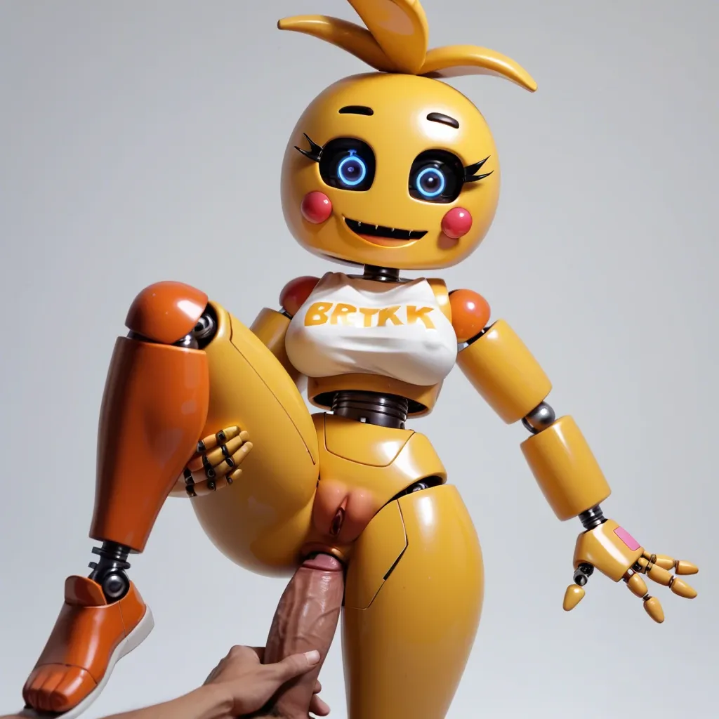 Toy chica from Five nights at Freddy's 2 having anal sex, dark eyes with white pupils and horny expression