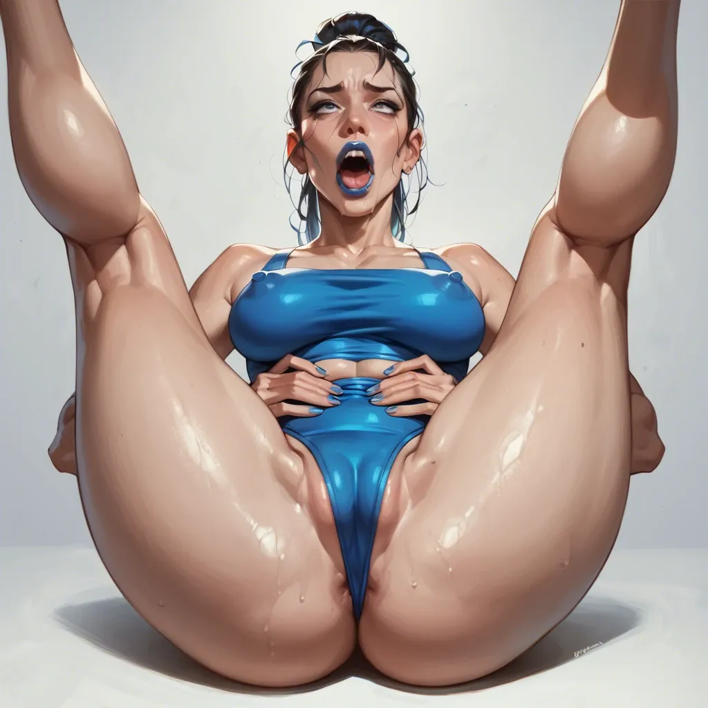 1girl,solo, , , , blue lipstick,both legs up,nipple bulge,hands on waist,throat, large nose,one foot up,round tits,abdomen,knee-high, rolling eyes,thin thighs,pointy nipples,from above,off shoulder, lifting shirt,torn pantyhose,jewelry,torn bodysuit,no shoes, silk gown,anklets,red sunglasses,black leotard,high heels, white crop top,lace lingerie,round glasses,corset piercing,brown boots, bathroom stall, dark alleyway, cyberpunk, princess peach, elsa