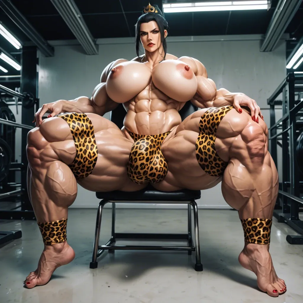 Azula futa hyper cock bulge, Massive bodybuilding female, massive muscular trapèze, massive muscular épaule, massive musclar biceps, nude , muscle abdos, hyper muscular legs, Leopard Print Stockings