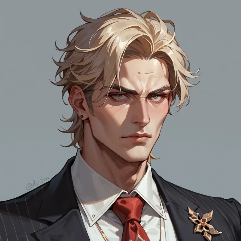 1 boy, solo,,, bust portrait, cheekbones, staring down at camera, neutral expression, older man, elegant, facing forward, slender face, dottore genshin impact