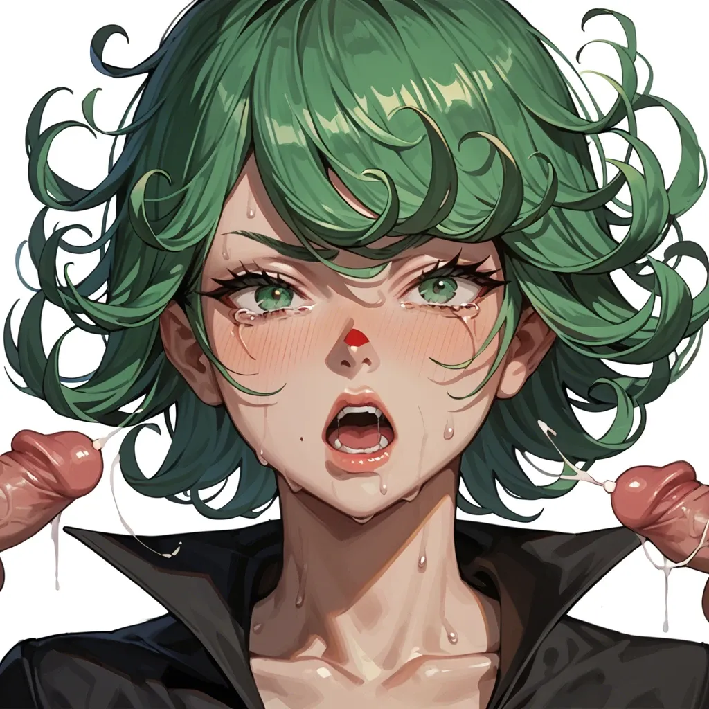 Tatsumaki , sole , sperm , sweat , red nose, tears stain on eyes