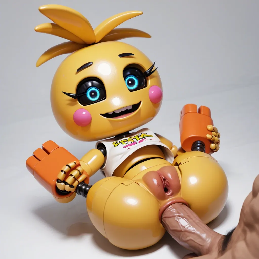 Toy chica from Five nights at Freddy's 2 having anal sex, dark eyes with white pupils and horny expression