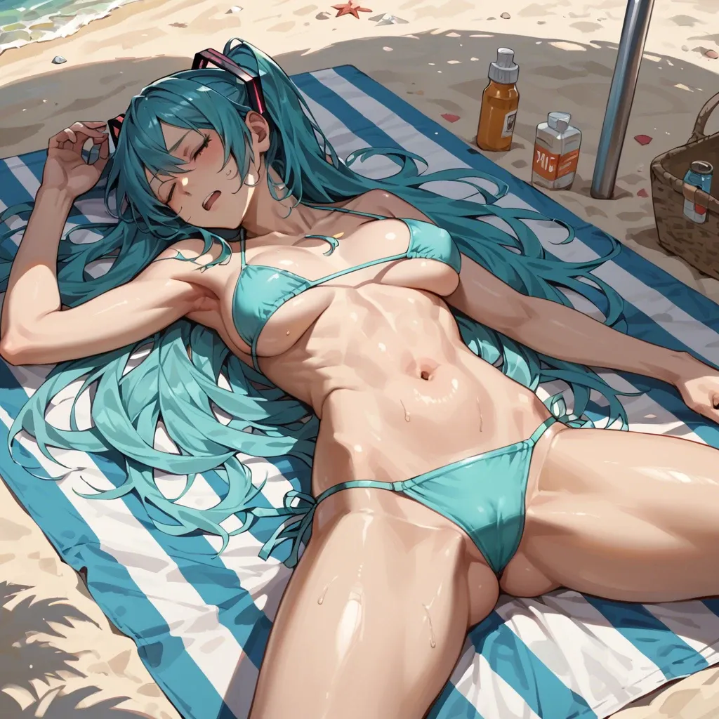 Sleeping miku hatsune bikini beach