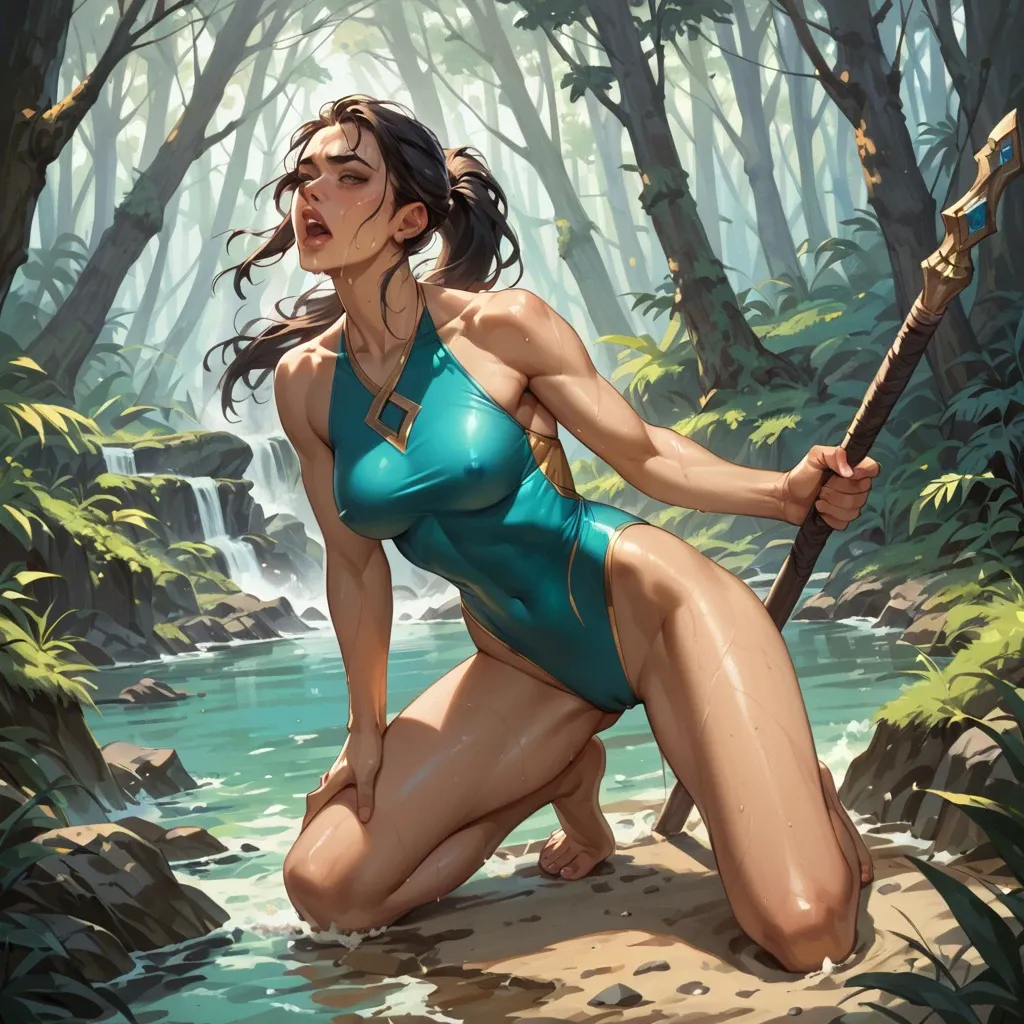 Elfgirl Rayla from "The Dragon Prince", swimsuit, in forest