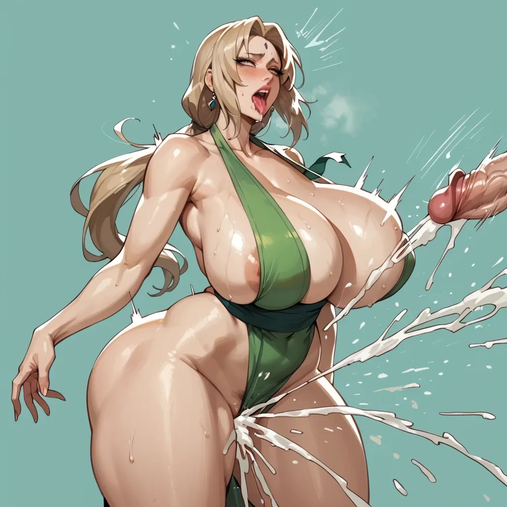 1 girl, 1 boy, bubblebutt, wide hips, juicy thighs, massive breasts, squirting, ahegao, orgasm, tsunade, massive cock