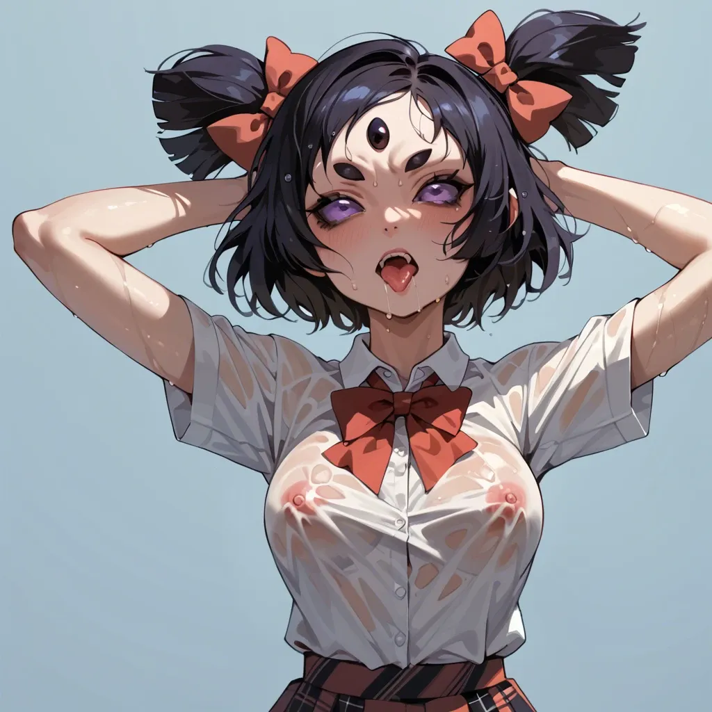 Muffet, school uniform, wet shirt