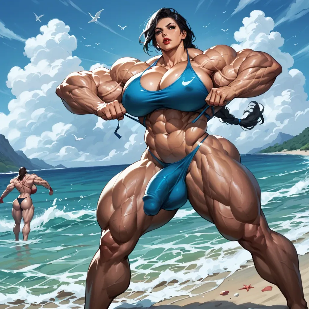 Jenifer Walters, woman hyper muscles, massive muscles, huge muscles body, big muscles Trapèze, big muscles épaule, big muscles biceps, Huge breasts, futa cock bulge,  beach