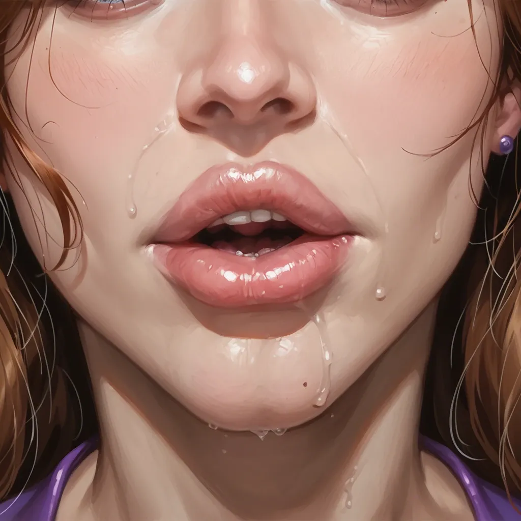 Photo Realistic Portrait of Daphne Blake, Whore, Thick tight shiny lips, lovely, inviting, close up shot, Sex Slave, film Light effects, kneeling, top shot, sea background.