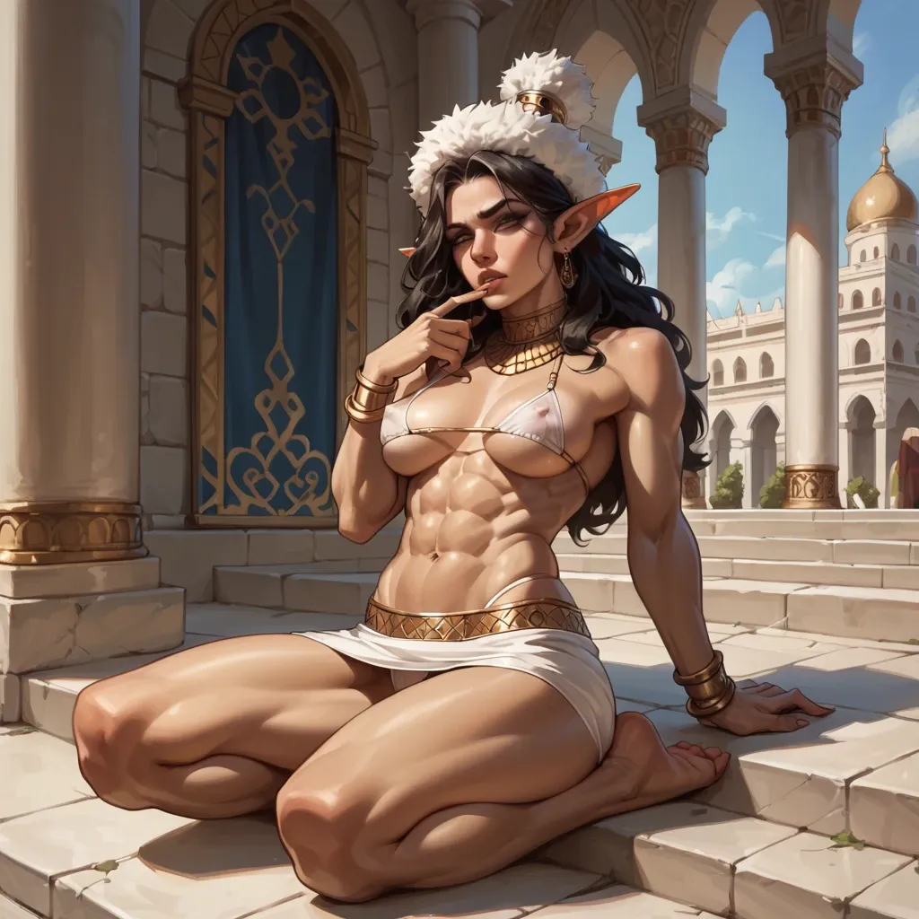 1girl,solo, , , , cute nose,4 toes,errect nipples,tight abs,kissing neck, molest,5 fingers,perky boobs,arabian,colored skin, lift skirt,elf palace,fur hat,mini bikini,no shoes, glass shower, water sparkles, cyberpunk, robot, detailed scales, night sky, rapunzel waifu, miku