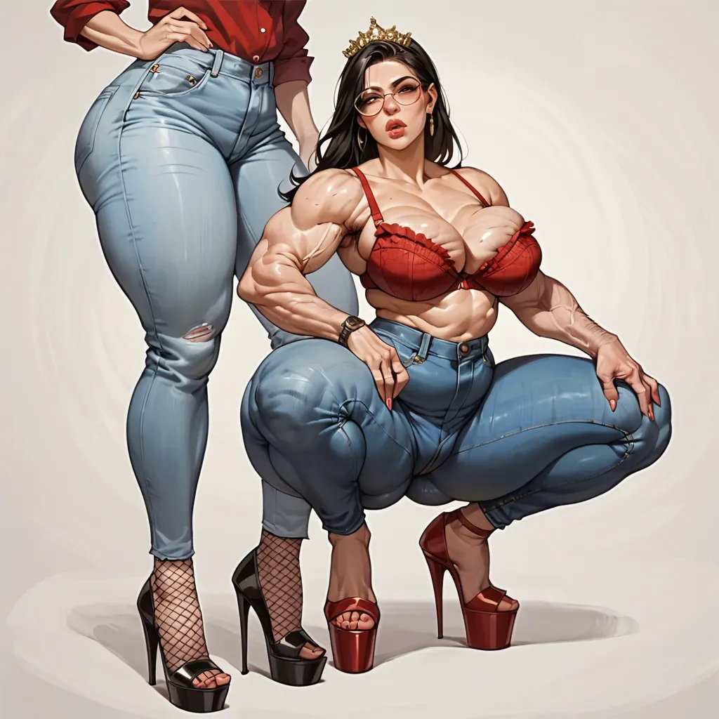 2girl, , , , very thick lips,cellulite arms,medium boobs,chest,wide shoulders, tight jeans,fishnet thighs,golden tiara,frilled panties,stiletto heels, tight jeans,laced bodysuit,circle glasses,bra lift,platform heels, shower, new york city, tavern setting, tifa lockhart, elsa