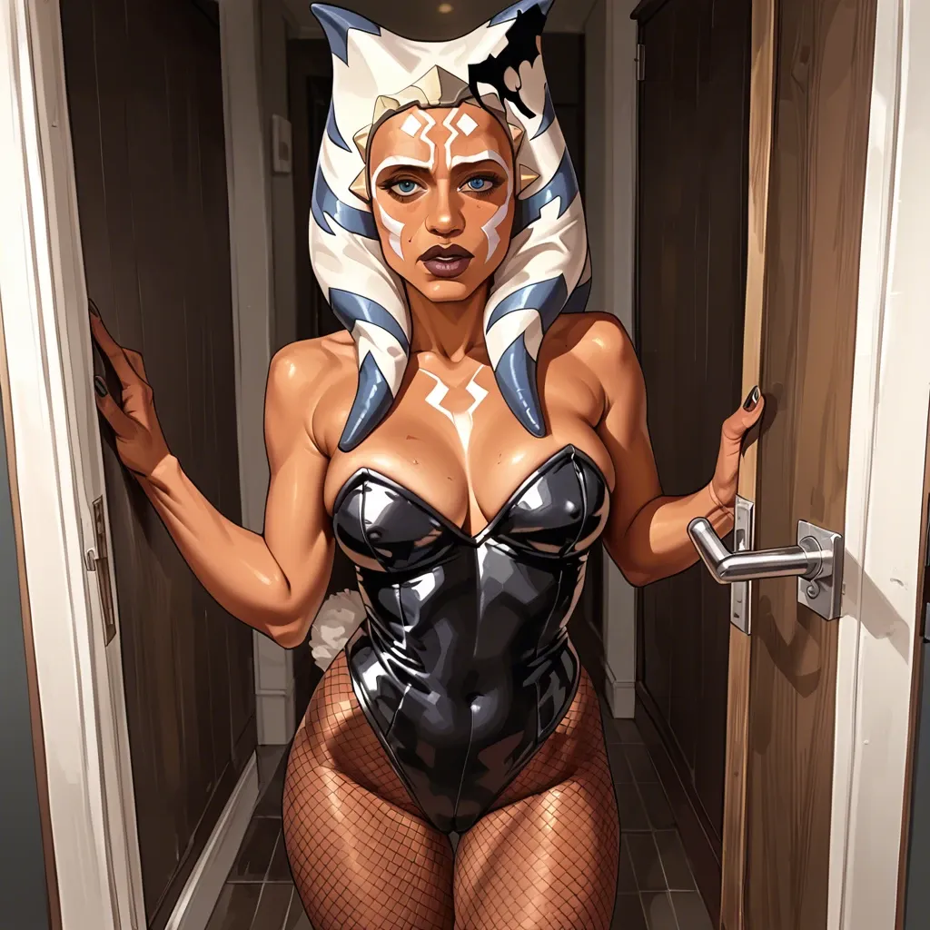 Ahsoka tano in Bunny suit by door Halloween decoration