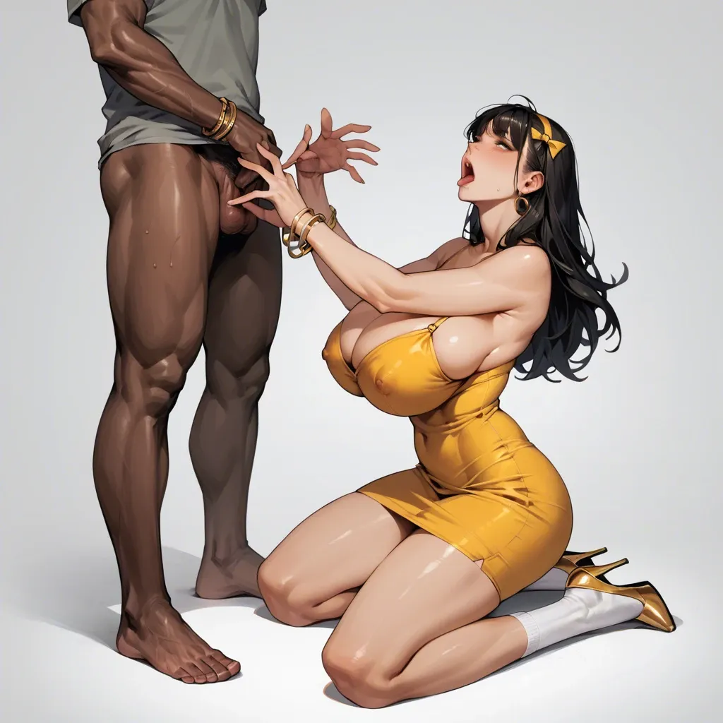 2girl, , , , cheek bulge,kneeling,huge breast,reaching back,dark skin man, molesting,soles focus,nipple peak,worship,elbows, yellow dress,socks,gold bracelets,undersized bra,heels, grey shirt,heart necklace,silver tiara,white leotard,platform heels, tight tank top,lace lingerie,garter belt,loose bra,sneakers, crowded street, cyberpunk, phone pov, painted, studio lighting, elsa hair, rapunzel waifu