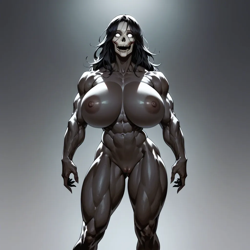 Mal0, scp 1471, tall woman, muscular woman, black skin, black hair, perfect skin, white eyes, black pupils, extreme blushing 1.9, humongous unrealistic hyper breasts 1.9, extremely thin waist 1.9, hunongous dumptruck ass 1.9, extremely thick thighs 1.9, modelling, bedroom, holding massive used condoms 1.9, looking back at viewer, back view, bottom view, viewed from behind, lower point of view, looking from bellow, miniscule thin white bra, miniscule white thong, white platform heels, mouth open, extremely long black tongue 1.9, tongue out, black tongue, heavy musk, uncontrolled hyper lactation 1.9, uncontrolled cum drip in pussy 1.9, glowing womb tattoo