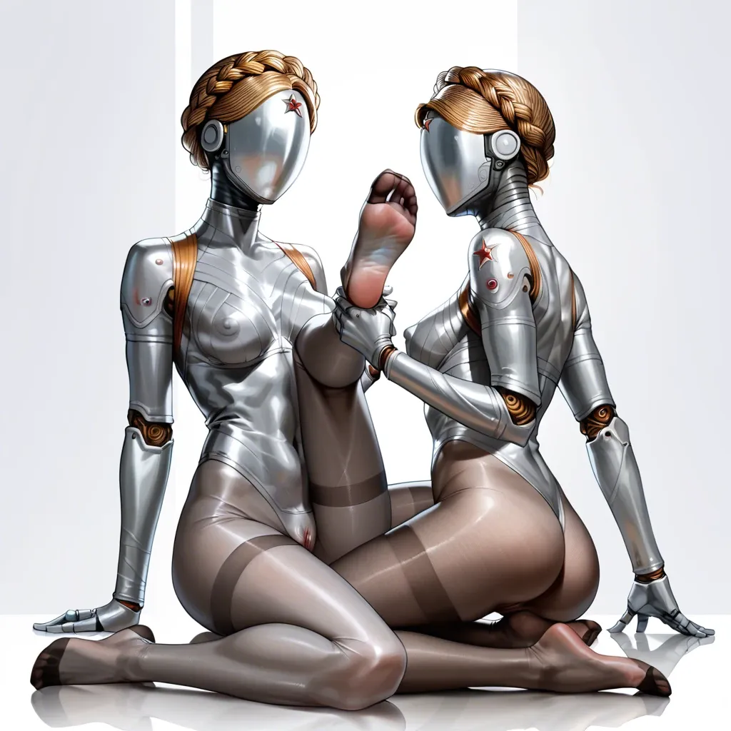 atomic heart,left and right twin sisters,Android, metallic skin,Ballerina Sisters,pantyhose, stockings,foot