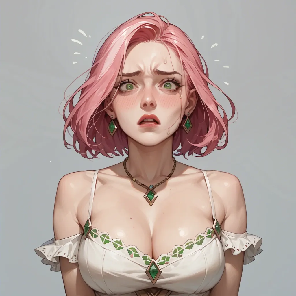 masterpiece, best quality, <lora:유콘5431:1>, iom, 1girl, dress, green eyes, solo, breasts, pink hair, multicolored hair, necklace, jewelry, embarassed, two-tone hair, red hair, hair ornament, long sleeves, grey dress, braid, large breasts, cleavage, hair bow, simple background, (large penis, veny penis:1.2),cock shadow, POV, penis over face, upper view, Negative prompt: sketch, lowres, bad anatomy, bad hands, text, error, missing fingers, extra digit, fewer digits, cropped, worst quality, low quality, normal quality, displeasing, jpeg artifacts, signature, watermark, username, blurry Steps: 30, Sampler: Euler a, CFG scale: 5, Seed: 4238458719, Size: 896x1152, Model hash: ac1faa25f6, Model: illustriousXL_smoothftSPO, VAE hash: 235745af8d, VAE: sdxl_vae.safetensors, Clip skip: 2, Lora hashes: "유콘5431: 92ff46931b5b", Emphasis: No norm, Version: f0.0.17v1.8.0rc-latest-276-g29be1da7