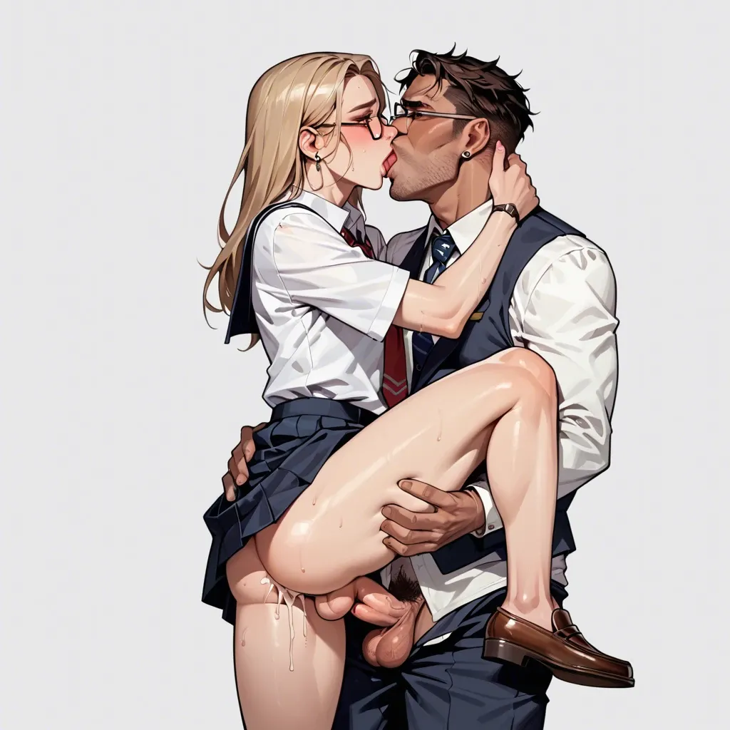 congress, femboy school uniform, flaccid penis, blond, shoulder length hair, brown eyes, glasses, earring, anal sex, perverted face, kissing, big man dick, orgasm, teacher costume, huge man dick, nelson, cumming dick, sex, 1 boy, 1 femboy,