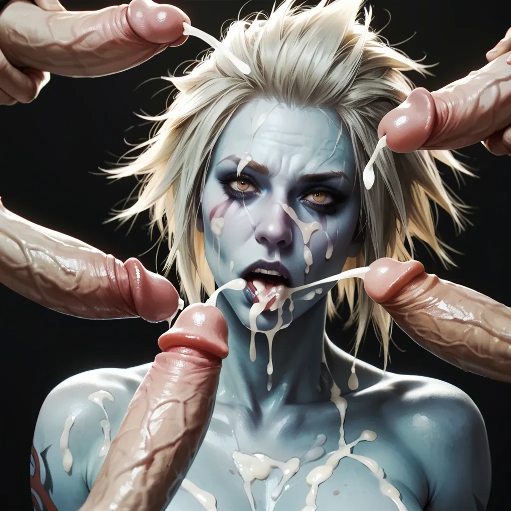 Mara sov, sucking dick, sloppy, big tits, cum everywhere, blue skin