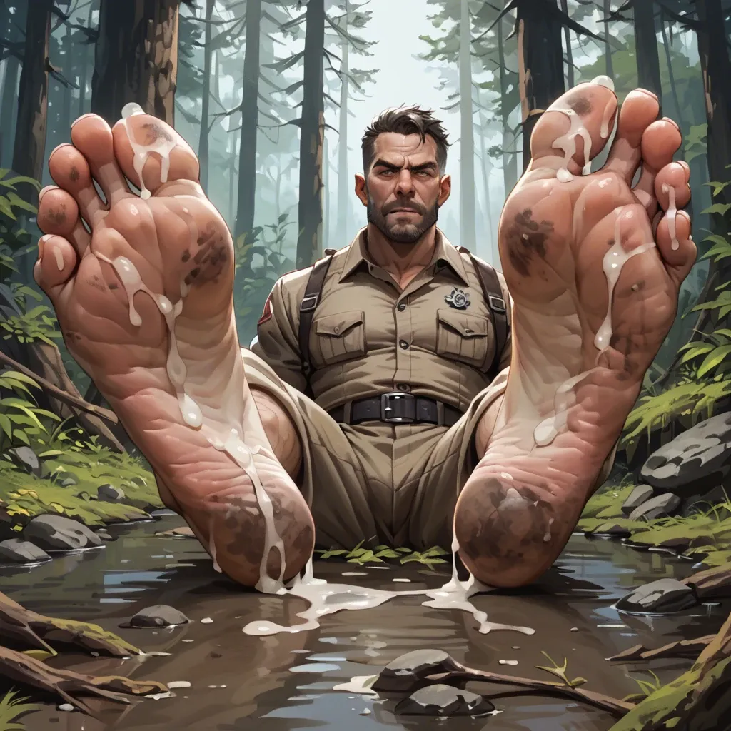 Foot,dirty feet,cum on feet, primitive clothers,forest.