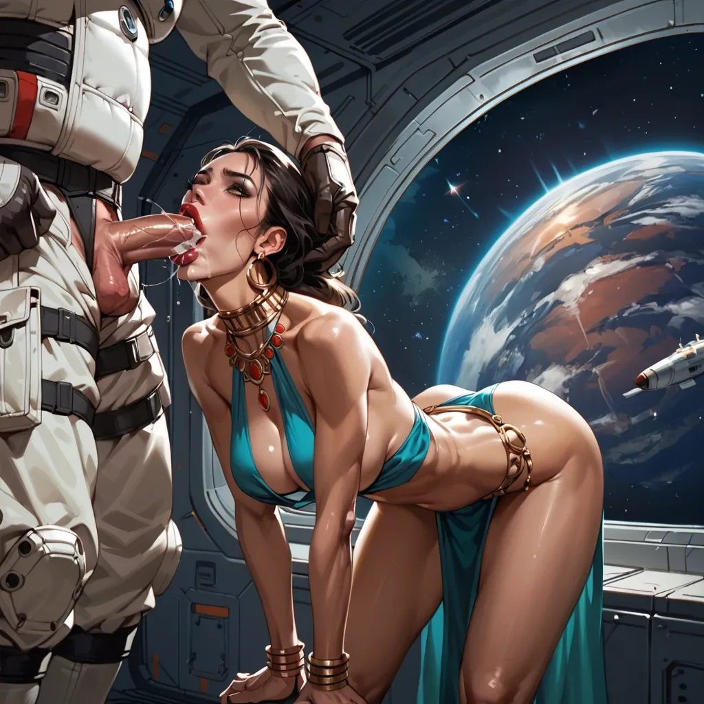 1girl,1boy, , , , huge lips,shiny metal,medium tits,belly dancer,throat bulge, gaping mouth,slim ankles,large boob slip,space ship,skin, red lips,slim legs,medium boobs,bent at waist, white dress,baggy socks,red bowtie,high heels, gamer bedroom,wonder woman, waifu