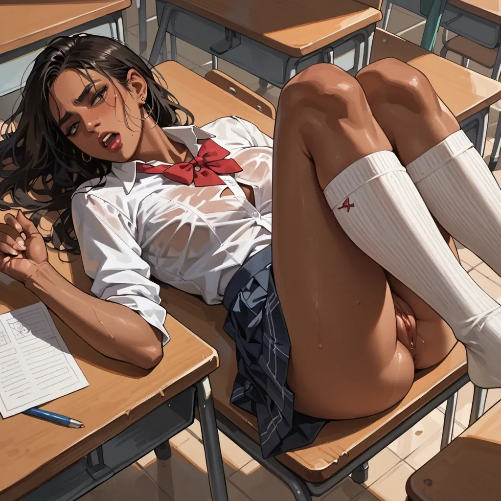 missionary angle,Indian Schoolgirl,Tanned skin,Classroom,wearing white over knee socks