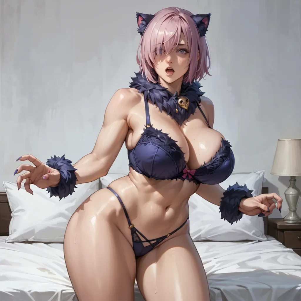 Mash Dangerous Beast, perfect body, sexy pose, bed, standing , bra and under, huge breast, huge ass